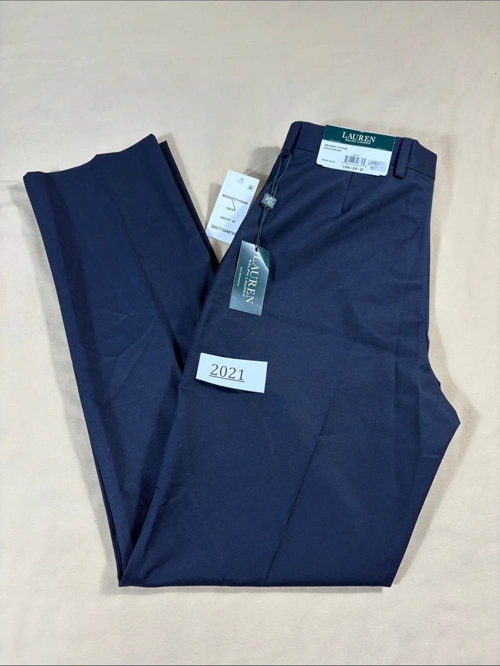 Lauren Ralph Lauren Boys Bedgemont Pants 18R 29W Navy Blue Flat Front Dress NWT